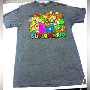 SUPER MARIO CAST T-SHIRT MENS GRAY Medium L LUIGI GOOMBA BOWSER DONKEY KONG